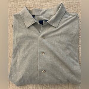 David Donahue Pique Knit Button Up Short Sleeve Sport Shirt in Heather Olive XL
